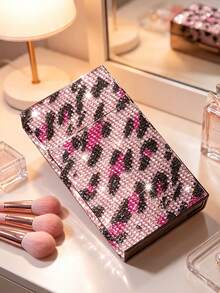 Full Rhinestone Leopard Print Mini Hair Clip Storage Box, Luxury Portable Multi-Functional Storage Box, INS Style Makeup Tool Storage Bag. Flip Cover Dust-Proof Design, Suitable For Travel, Hotel, Commuting And Daily Use. Exquisite Rhinestone Leopard Print Design, Perfect For Beauty Bloggers And Makeup Lovers, Can Store Mini Makeup Brushes, Lip Brushes, Fashionable And Versatile Makeup Storage Item. Couples, Birthday Gift, Back To School, Teacher's Day - Multicolor - View 4