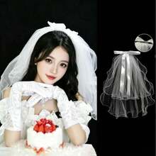 萬聖節 Cosplay 幽靈新娘哥德風白色蕾絲荷葉邊蘿莉塔面紗復古頭飾 - 白色 - 查看 3