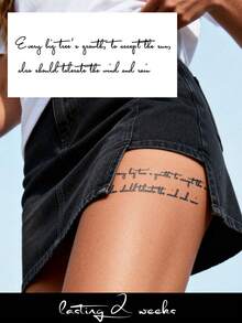 Herbal Juice Semi-Permanent Tattoo Sticker, Minimalist Healing Floral English Letter Pattern, 14 Days No Fading, Music Festival Party Gift, Temporary Tattoo Sticker For Chest, Back, Legs And Body, 1pc/Pack - Blue - View 2