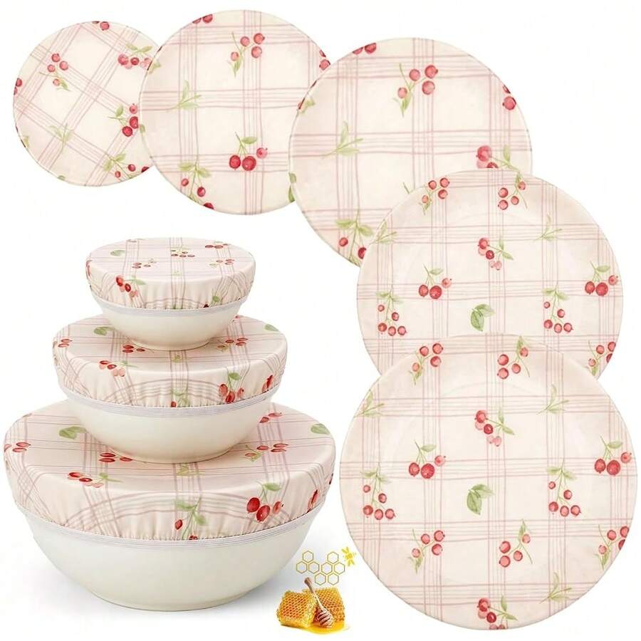 5-Size Beeswax Bowl Covers, Elastic & Reusable For Sourdough Proofing | Cotton Cloth With Natural Beeswax, 5-Size Set Fits Large Mixing Bowls, Keeps Dough Moist For Rising, Reusable & Washable. - 5 - View 1
