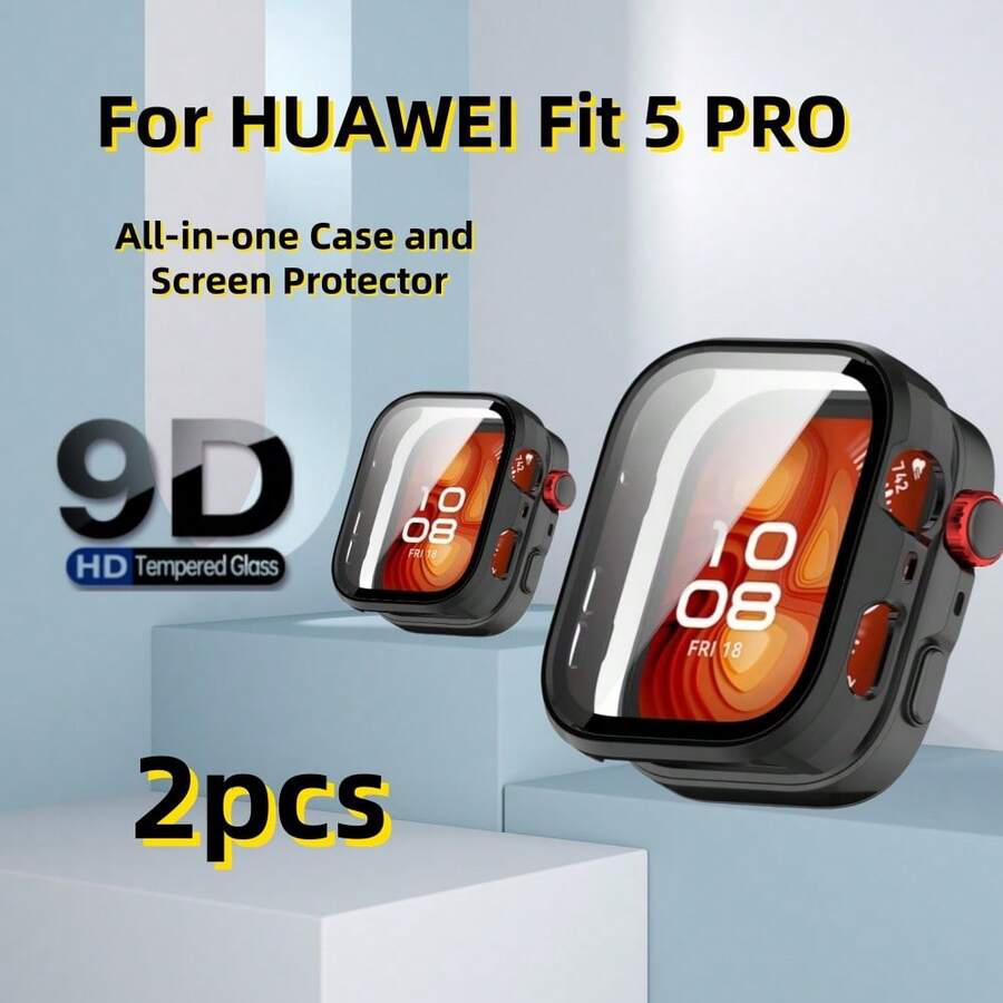 2pcs Ivory White Fit 5pro Smartwatch Tempered Glass Integrated Protective Case & Film