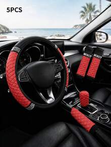 6/5/1pc Set Shiny Car Interior Accessories, Rhinestone Steering Wheel, Handbrake And Gear Shift Cover, Shoulder Pad, 15 Inch Rhinestone Leather Steering Wheel Cover, Soft And Elastic, Universal Fit, Suitable For Women - Style B - View 26