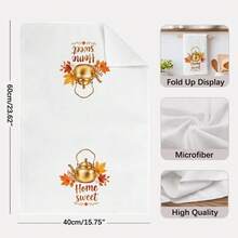 2PCS Kitchen Towel, Simple Autumn Pumpkin & Maple Leaf Pattern, 40*60cm Rectangular Microfiber Kitchen Towel, Dish Cloth, Tablecloth, Hand Towel, Kitchen Decor, Home Decor, Neighbor Housewarming Gift, Kitchen Napkin & Dish Cloth, Home Decor, Gift, Perfect For Kitchen & Bathroom Use - White - View 4