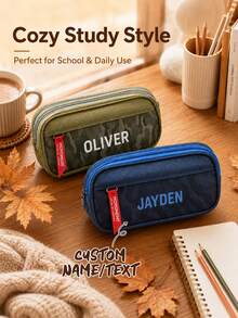 Personalized Double Layer Pencil Case, Customizable Text Stationery Storage Bag, With Name, Large Capacity Pencil Box, Suitable For School And Office - Multicolor - View 2