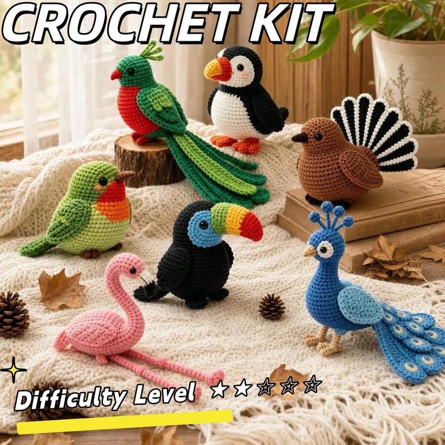 Peacock/Flamingo/Mockingbird And Other Small Bird Crochet Material Kit (Not Finished Product, Needs To Be Hand Woven) Suitable For Beginners Crochet Kit - Includes All Crochet Materials And Graphic Tutorials. Handmade Lucky Gift. - Multicolor - View 1