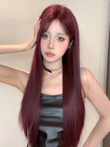 alicegarden 30 Inch Front Lace Wig, Natural Straight Hair, Stunning Burgundy Red, Middle Part Design, Suitable For Women's Daily Wear, Party, Cosplay, Natural And Durable Wig Gift, Halloween - Burgundy - View 3