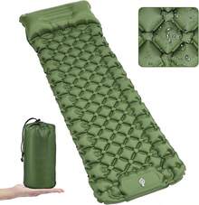 Colchoneta para Dormir, Ultraligera, de Nailon 40D, con Bomba Integrada - Verde| Autoinflable, con almohada incorporada, duradero, impermeable, para tienda de campaña, mochilero, senderismo, incluye bolsa de transporte. - Verde - Ver 1