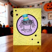 1 st söt hög hatt spindel i metall, rund ram med spindelnätsbakgrund, utstansningsmall för barnvänliga lagergräddade gratulationskort, scrapbooking, papperspyssel, prägling och Halloweenfestdekorationer - Flerfärgad - Visa 1