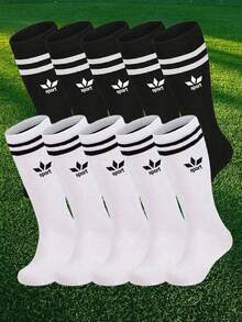 1/5 Pairs Random Color Knee High Socks, Soft Striped Athletic Socks, Black White Socks For Kids Students Football Basketball Rugby Training Boys - Multicolor - View 4