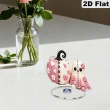 2D Flat 1pc Rotating Acrylic Sign - Pale Pink & White Stitched Pumpkin And Floral Heart Desktop Decor, Soft Tones Suitable For Halloween Tabletop Decoration, Farmhouse Style Shelf Decor, Asymmetrical Shape Gift For Desktop Display, 2D Flat - B - View 4