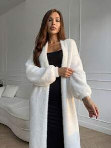 Women's Long Cardigan Sweater, Casual Minimalist Autumn/Winter Long Sleeve Knit Cardigan - White - View 1
