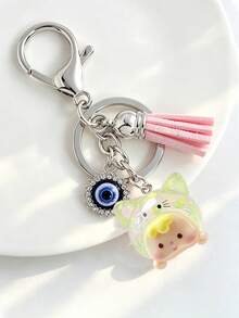 1pc Evil Eye Tassel 3D Glitter Cat Head Phone Charm Resin Phone Pendant Keychain Bag Accessory - Keychain - View 7