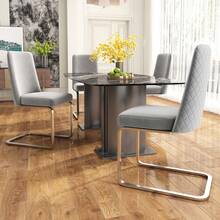 Grey Velvet Dining Chair Set Of 2 With Diamond Back Design - 灰色 - 查看 2