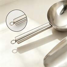 Multifunctional Stainless Steel Spoon With Hanging Hole, One-Piece Seamless Stamped Design Easy To Clean, Wide Round Scoop Head Anti-Spill, Suitable For Flour, Rice, Sugar, Coffee Beans, Ice Cubes, Dried Goods, Snacks, Mirror Polished Kitchen Storage Spoon, Silver And Gold - View 6
