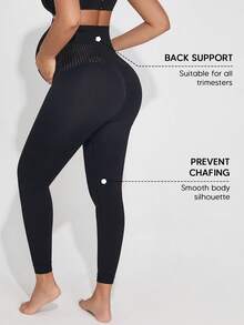 Legging Pembentuk Tubuh untuk Ibu Hamil, Celana Kompresi Panjang Pinggang Tinggi dengan Penopang Perut Tanpa Jahitan & Elastis - Hitam - View 2