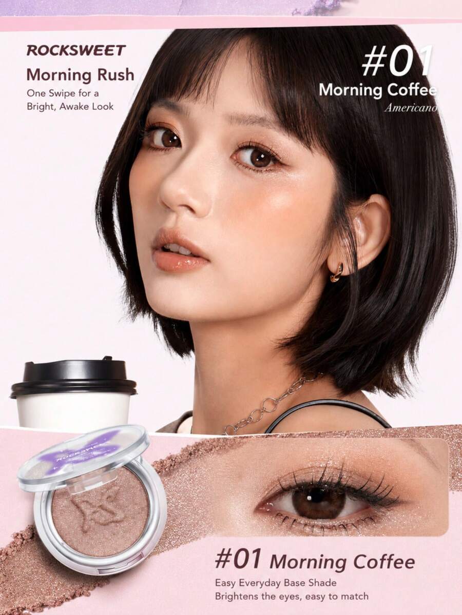 ROCK SWEET Eyeshadow Warna Solid Serbaguna, Tahan Lama dan Membentuk Lapisan, Hasil Warna Alami, dan Berkilau - 01# Americano - View 1