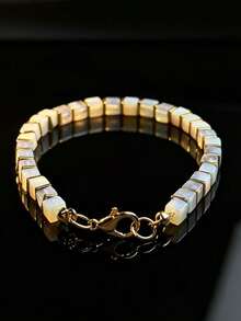 1pc Opal Cube Bracelet With Hematite Spacer Beads, Perfect For Daily Wear - Opal - View 3