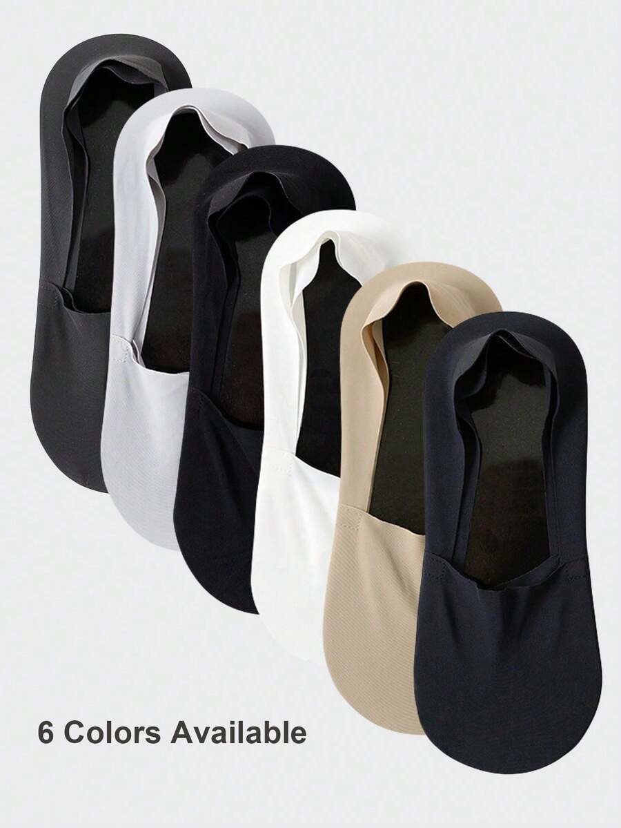 1/3/6/12 Pairs Men's Solid Color Breathable Soft Nylon Low-Cut Invisible Socks With Anti-Slip Gel Heel, Suitable For Sports Or Daily Wear
