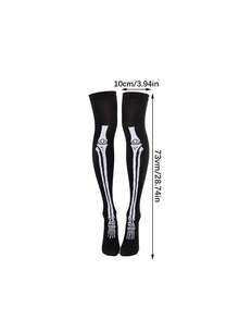 2 Pairs/1 Pair Halloween Cosplay Skeleton Print Over-The-Knee Socks, Creative Atmosphere Holiday Outfit Socks, Suitable For Parties, Performances, Parades, Dances - Multicolor - View 6