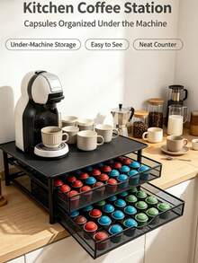 Countertop Coffee Capsule Storage Organizer, 2 Styles Available, Rectangle Rust‑Proof Iron Coffee Storage Rack With Pull‑Out Coffee Capsule Storage Drawer, Kitchen Countertop Organizer For Coffee Capsules Storage And Coffee Machine Display - Black - View 10