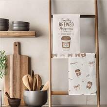 2PCS Kitchen Towels Coffee Cup Bow Healing Print Microfiber Absorbent Kitchen Towels, 40*60cm Rectangular Dish Cloth, Table Cloth, Hand Towel, Kitchen Decor, Housewarming Gift For Neighbors, Kitchen Napkins And Dish Cloth, Home Decor - Apricot - View 9