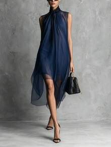 Women Midi Dresses - Navy Blue - View 4