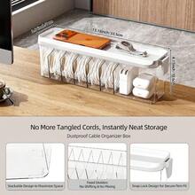2 Pack Organizer Box With Lid, Charge Cord Storage Organizer Stackable Storage Box, Fixed Dividers, No Ties, Dustproof Wire Management Home Office Electronics - View 3