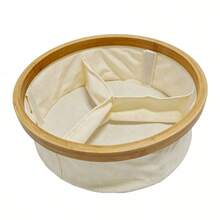 Round Oxford Cloth Underwear Organizer With Natural Bamboo Frame, 3-Compartment Storage Box For Socks And Lingerie, Diameter 30x9 Cm - 米色 - 查看 8