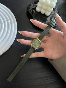 1件女款橢圓石英手錶，熱門精緻復古經典商務風，適合日常配戴、送禮與派對 - 綠色 - 查看 5
