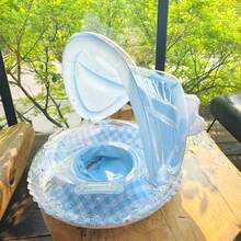 嬰兒游泳圈，可充氣嬰兒游泳圈附可調式遮陽篷，兒童充氣游泳圈附手柄座椅，適合女嬰與男嬰使用，適合兒童在夏季於泳池和海灘使用 - 彩色 - 查看 3
