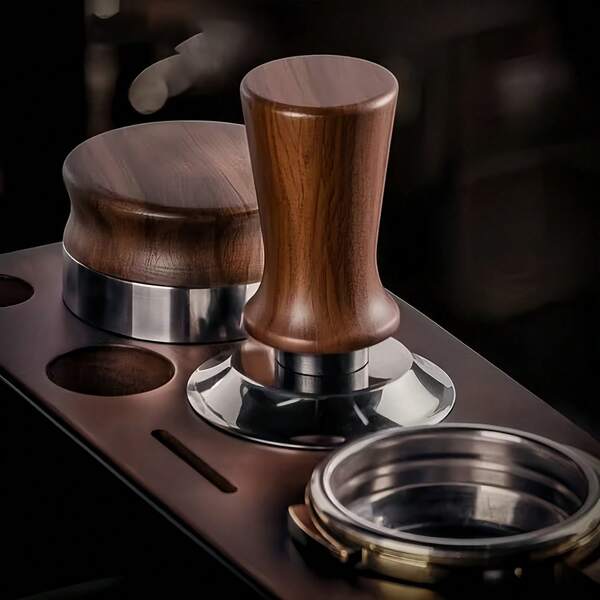 Tamper de café 51/53/58MM con diseño de resorte duradero, fondo plano/fondo roscado, mango de madera, base de acero inoxidable, prensa de polvo de café, accesorios para espresso
