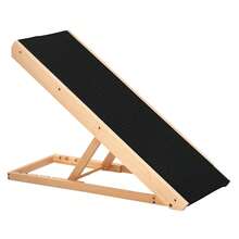 PawHut Pet Ramp For Bed And Couch, Foldable, 90 Cm, Black + Natural Wood | Pet Ramp, Wooden Ramp, 4 Adjustable Heights From 26 To 61 Cm, Non-Slip Pad, Dog Stairs, For Large Dogs Under 40 Kg - Black - View 3