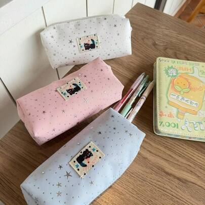 Polka Dot Cute Pencil Case Star INS Canvas Student Large Capacity Zipper Stationery Minimalist Highly Attractive Storage Pencil Case Back To School Supplies, Stationery Storage Bag, Cosmetic Storage Bag, Digital Storage Bag, Small Item Storage Bag, Suitable For Study, Work, Travel And Daily Use, Perfect For Students And Women, Back To School, Study Supplies, Gift