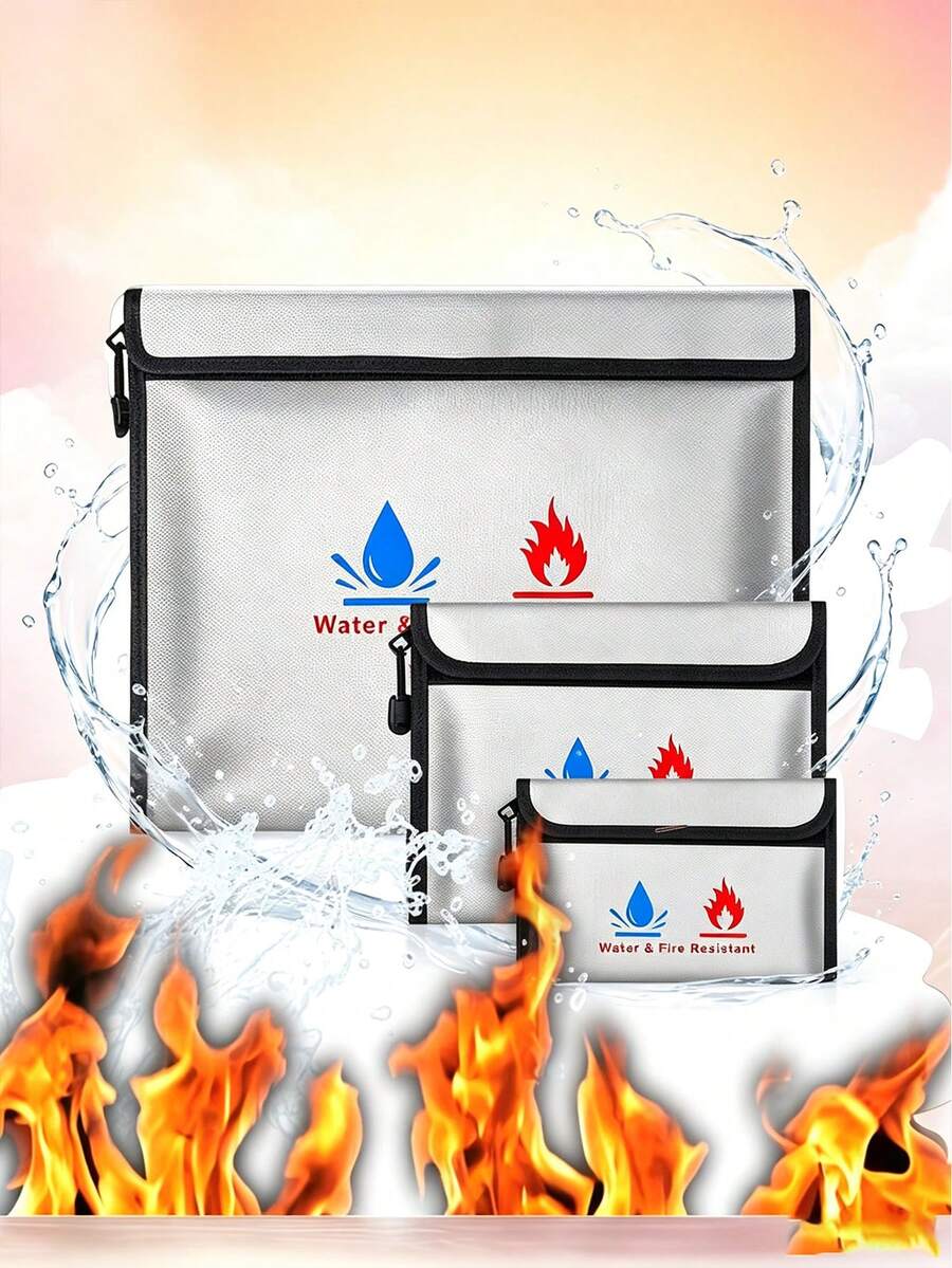 Fire-Resistant Document Bag, Includes One Set Of Fire-Resistant And Flame-Retardant Money Pouch, Moderate Size, Made Of Non-Irritating Silicone Coating, Used For Safely Storing Cash, Important Documents, Jewelry And Passports
