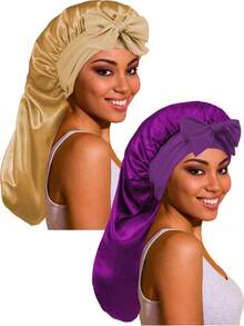 CONFLASS 1pc Women's Adjustable Satin Bow Long Sleeping Cap, Suitable For Braided And Curly Hair, Plus Size With Drawstring Design, Ideal For Overnight Hair Care - Multicolor - View 11