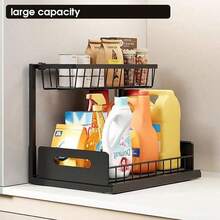 L LEESEPH Under Sink Storage Organizer, Multi-Functional Bathroom Pull-Out Shelf, 2-Tier Pull-Out Cabinet Storage Rack, Sturdy Metal Bathroom Storage Rack, Suitable For Kitchen, Bathroom, Storage Room And Countertop - Multicolor - View 2