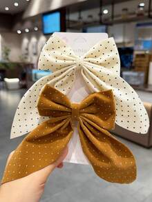 6pcs Girls Vintage Polka Dot Fabric Bow Hair Clips, Suitable For Commuting, Shopping, Fits Half-Up, Ponytail, Loose Hair, Sweet Atmosphere Hair Accessories - Multicolor - View 3