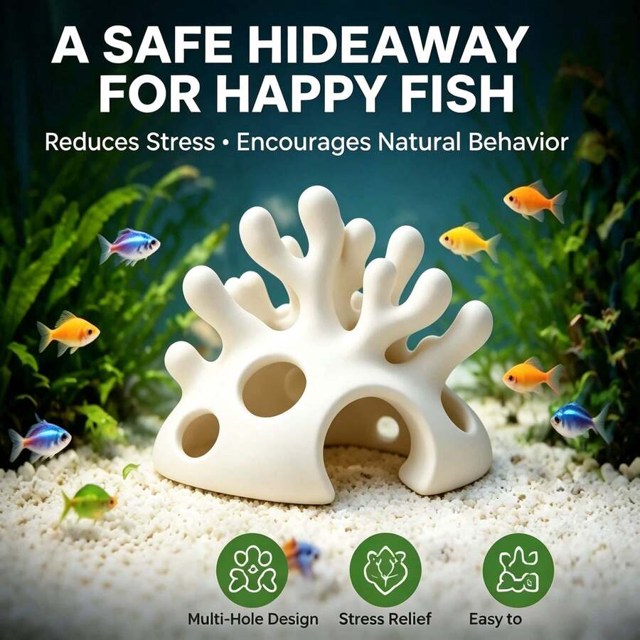 珊瑚隱蔽洞穴 魚缸蝦子躲藏孔 適用於鬥魚混養缸 草缸 微型缸 通用 水族造景裝飾擺件 - 歡樂水族 - 查看 1
