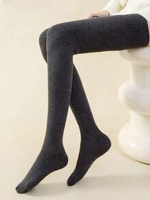 1 Pair Women's Autumn Over-The-Knee High Thigh Socks, Non-Slip Leg-Hugging Long Socks, Solid Color Calf Socks - Multicolor - View 15