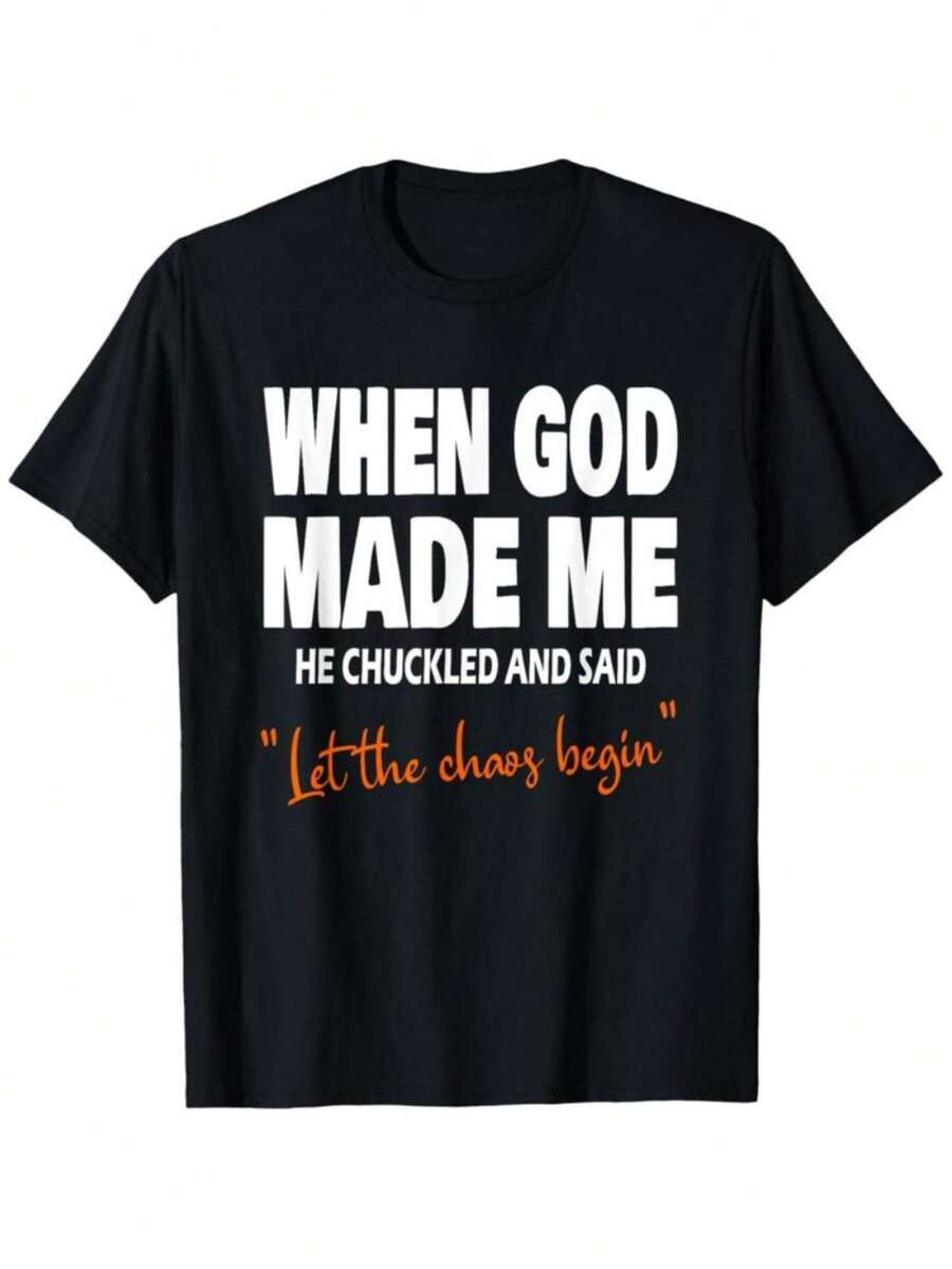 100% Cotton When God Made Me He Chuckled And Said Christian Fath Church T-Shirt - 黑色 - 查看 1
