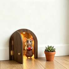Creative New Wooden 3-Layer Sliding Door Fairy Door With Cartoon Mouse Blind Box Surprise Inside - A - View 8