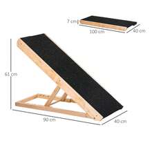 PawHut Pet Ramp For Bed And Couch, Foldable, 90 Cm, Black + Natural Wood | Pet Ramp, Wooden Ramp, 4 Adjustable Heights From 26 To 61 Cm, Non-Slip Pad, Dog Stairs, For Large Dogs Under 40 Kg - Black - View 4