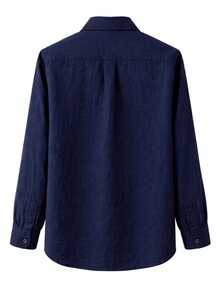 Men's Oversize Muslin Fabric Shirt 100% Cotton - Washable And Shrink-Free - Navy Blue - View 2