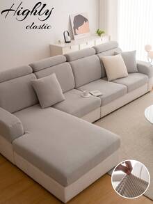 1pc Elastic Thickened Comfortable Fleece Sofa Cover, Non-Slip Full Coverage Sofa Seat Cover, All-Season Universal Sofa Cushion Cover, Fabric Thickened Sofa Cover Cloth, Machine Washable, Dust-Proof, Dirt-Resistant, Home Decor, Pet-Friendly Protective Cover, Light Gray Fresh Room Decoration, Adjustable Corner Sofa Cover Suitable For Bedroom, Office, Living Room Combination And L-Shaped Sofa Blanket And 1234 Seat Covers - Light Grey - View 2