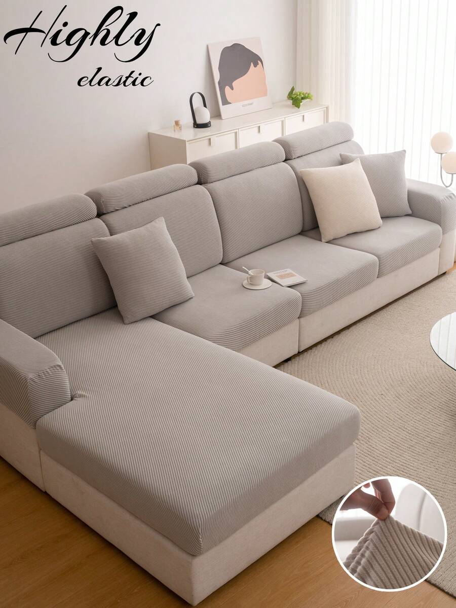 1pc Elastic Thickened Comfortable Fleece Sofa Cover, Non-Slip Full Coverage Sofa Seat Cover, All-Season Universal Sofa Cushion Cover, Fabric Thickened Sofa Cover Cloth, Machine Washable, Dust-Proof, Dirt-Resistant, Home Decor, Pet-Friendly Protective Cover, Light Gray Fresh Room Decoration, Adjustable Corner Sofa Cover Suitable For Bedroom, Office, Living Room Combination And L-Shaped Sofa Blanket And 1234 Seat Covers