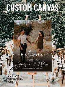 1pc Framed Personalized Wedding Welcome Photo Hanging Decor, Customized Newlyweds Photo With Name, Date, Location, Handwritten Style Home Decor, Suitable For Outdoor Or Indoor Wedding Welcome Mural, Love Memorial Canvas Painting, Wedding Gift - Multicolor - View 3