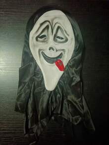 1pc Classic Horror Ghost Mask With Black Hood, Full Head Latex Cosplay Mask, Suitable For Halloween Party, Haunted House, Escape Room Costume Props - Multicolor - View 18