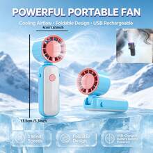 1pc Handheld Clip-On Rechargeable Fan, Lotus Pink Portable Mini Hand-Held Fan With USB Rechargeable Battery, 3 Speed Settings Strong Personal Desk Fan, Back To School/Halloween Gift Suitable For Women, Men, Home, Office, Makeup, Outdoor Travel, Silent - Dusty Pink - View 18