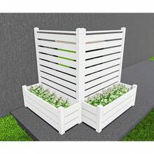 White Vinyl Privacy Fence Panel Screen With Planter Box Enclosure Decorative Fence Partition Conditioner Unit Trash Can Pool Equipment White Two Pack - Louvered - 2 Panels - With Plant Box - View 1