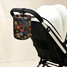 Car Storage Bucket Fabric Hanging Bag Vintage Floral Design Desktop Organizer Small Trash Can Daily Use Snap Closure Portable Container Vehicle Accessories - Multicolor - View 2